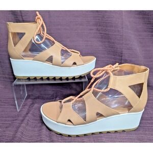 Sorel Women's Cameron Flatform Lace Wedge Sandals -‎ Size 10 in Beige